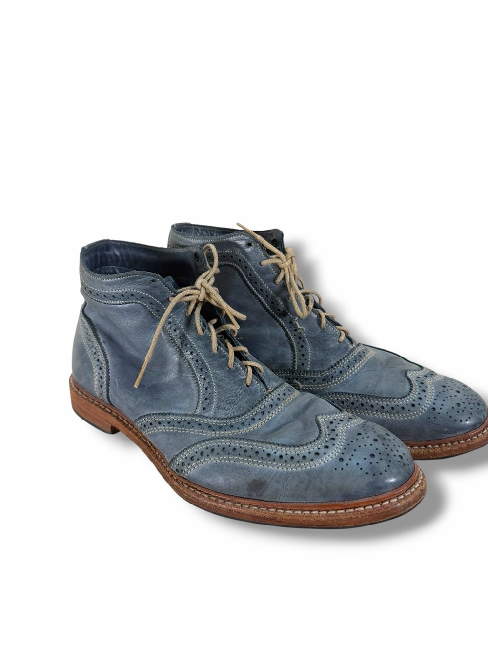 Men’s Allen Edmonds Cronmok Blue Leather Oxford Wingtip Ankle Boots Size 10